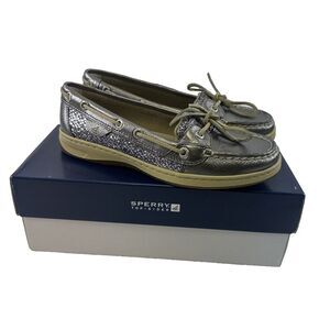 Sperry Angelfish Boat Shoe Pewter Charcoal Glitter Flat SlipOn Leather Women 6.5